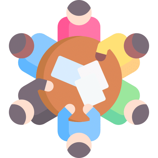 pictogramme coloré réunion de personne sur table ronde